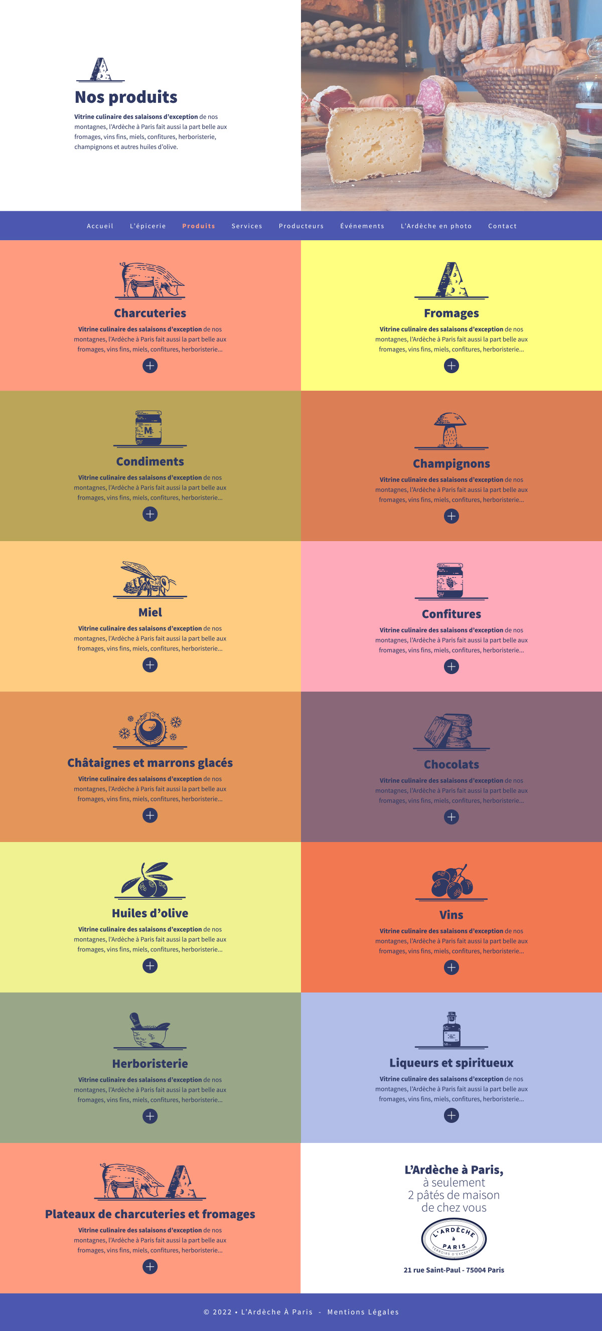 Page produits du site L’Ardèche à Paris