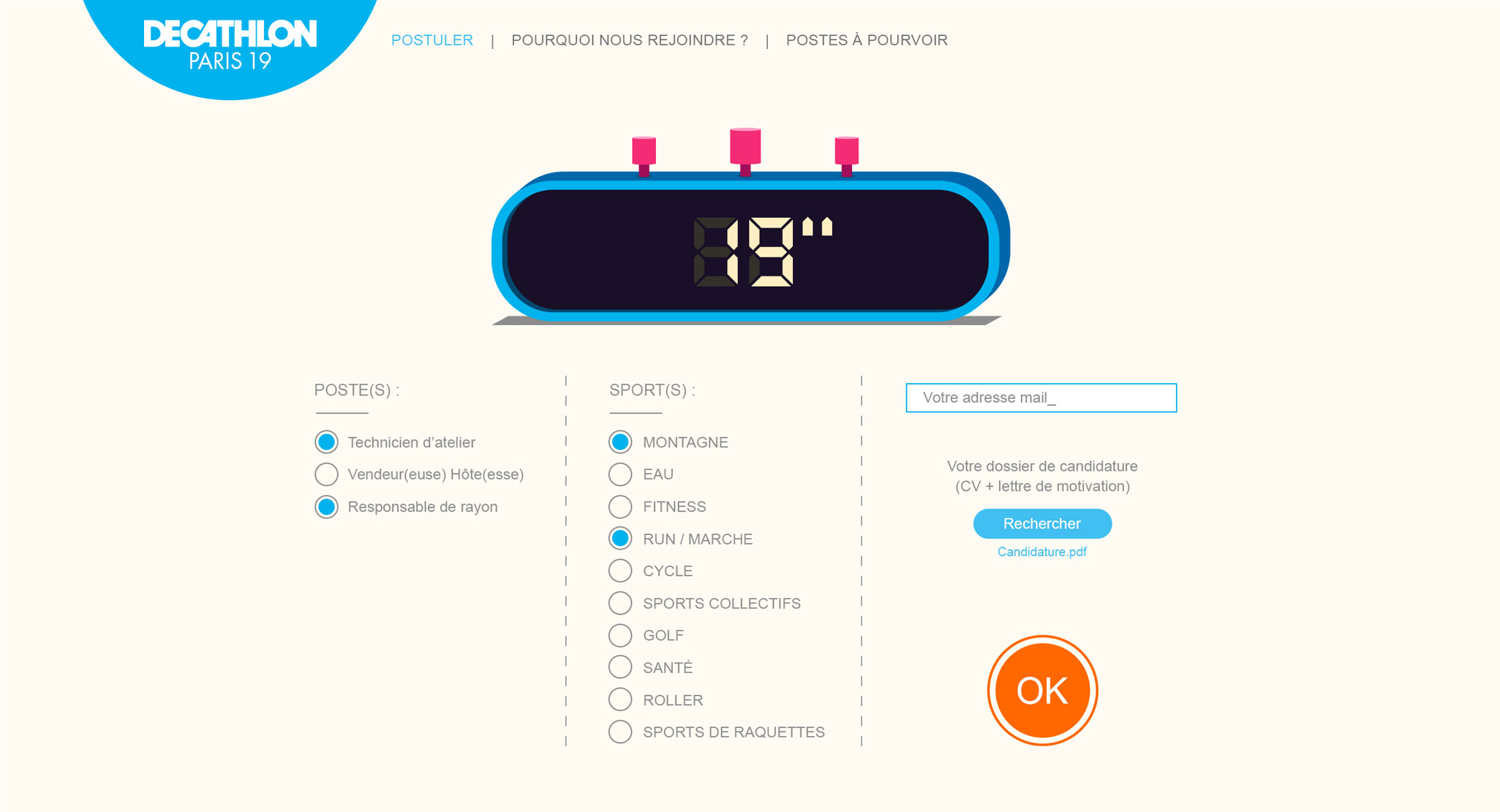 Decathlon 19 secondes chrono — jeu chrono