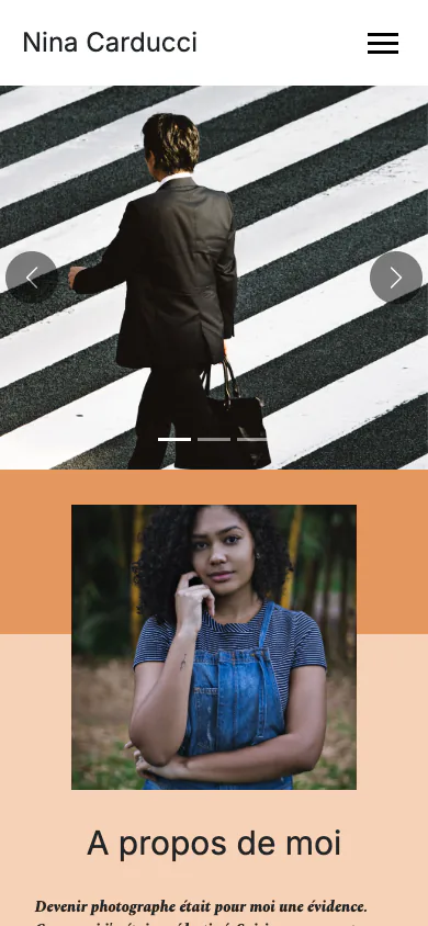 Site Nina Carducci en affichage mobile