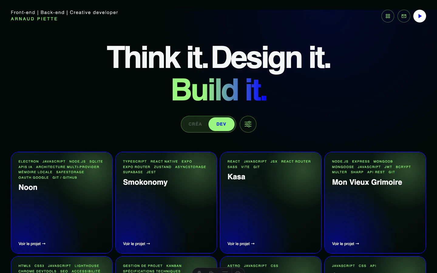 Page projets DEV du portfolio Astro